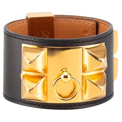 Auth. Hermès BRACELET Medor Collier de Chien Gold PL. HW  Black Leather 37mm NEW