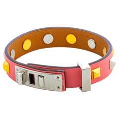 Auth. Bracciale HERMES - Mini Dog Clous Ronds - Pelle di vitello rosa azalea - Nuovo