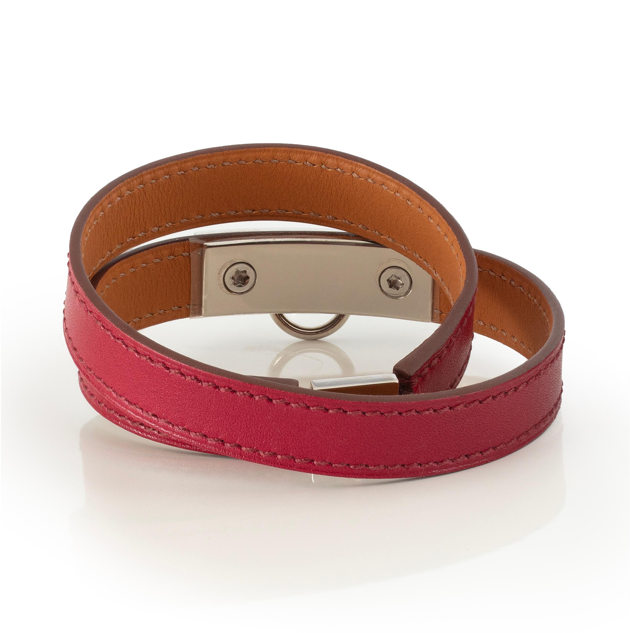 Donna Auth. Hermès BRACCIALE Rivale Medor Colliers De Chiens Double Tour Pelle NEW in vendita