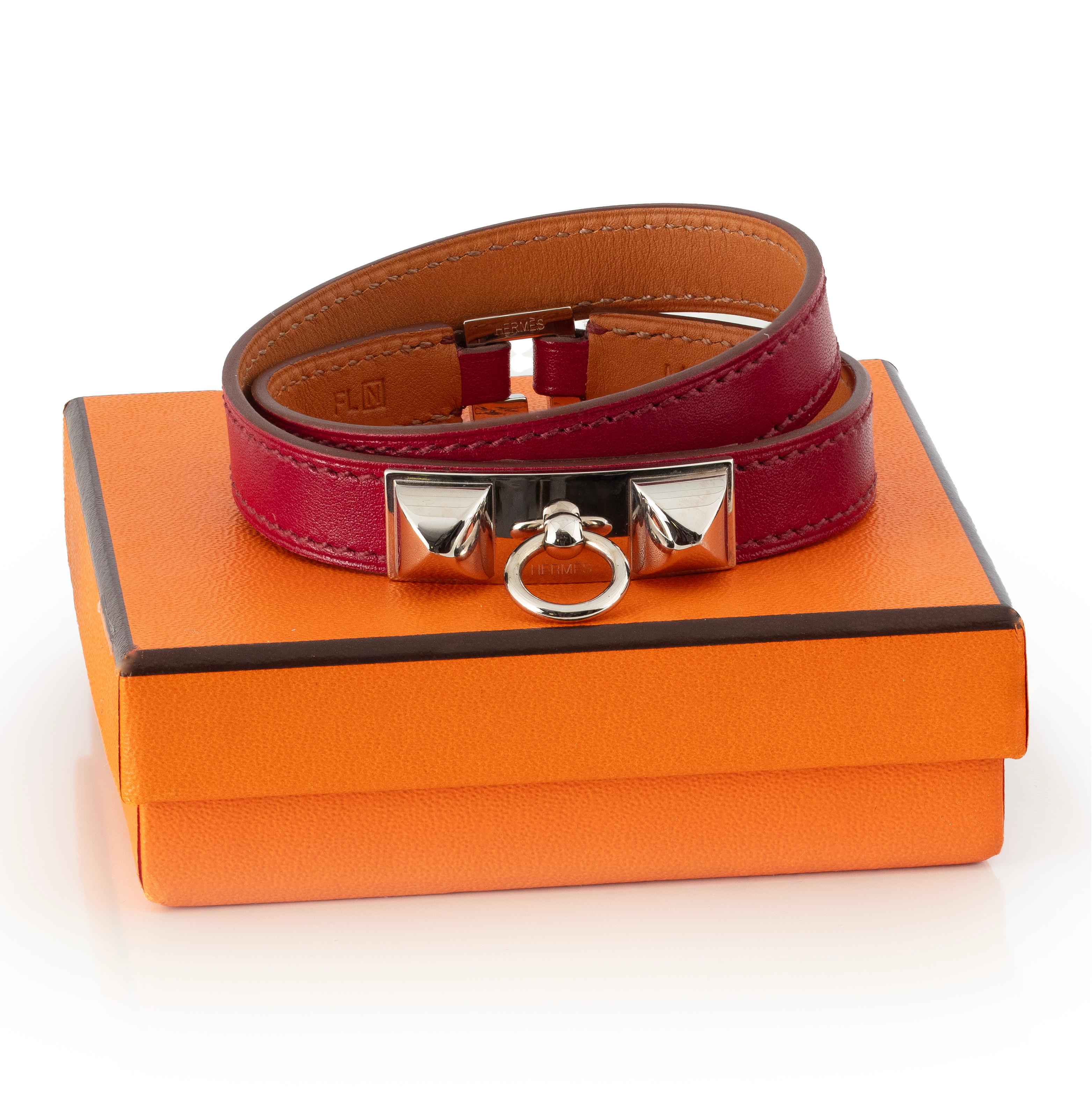 Auth. Hermès BRACCIALE Rivale Medor Colliers De Chiens Double Tour Pelle NEW in vendita 2