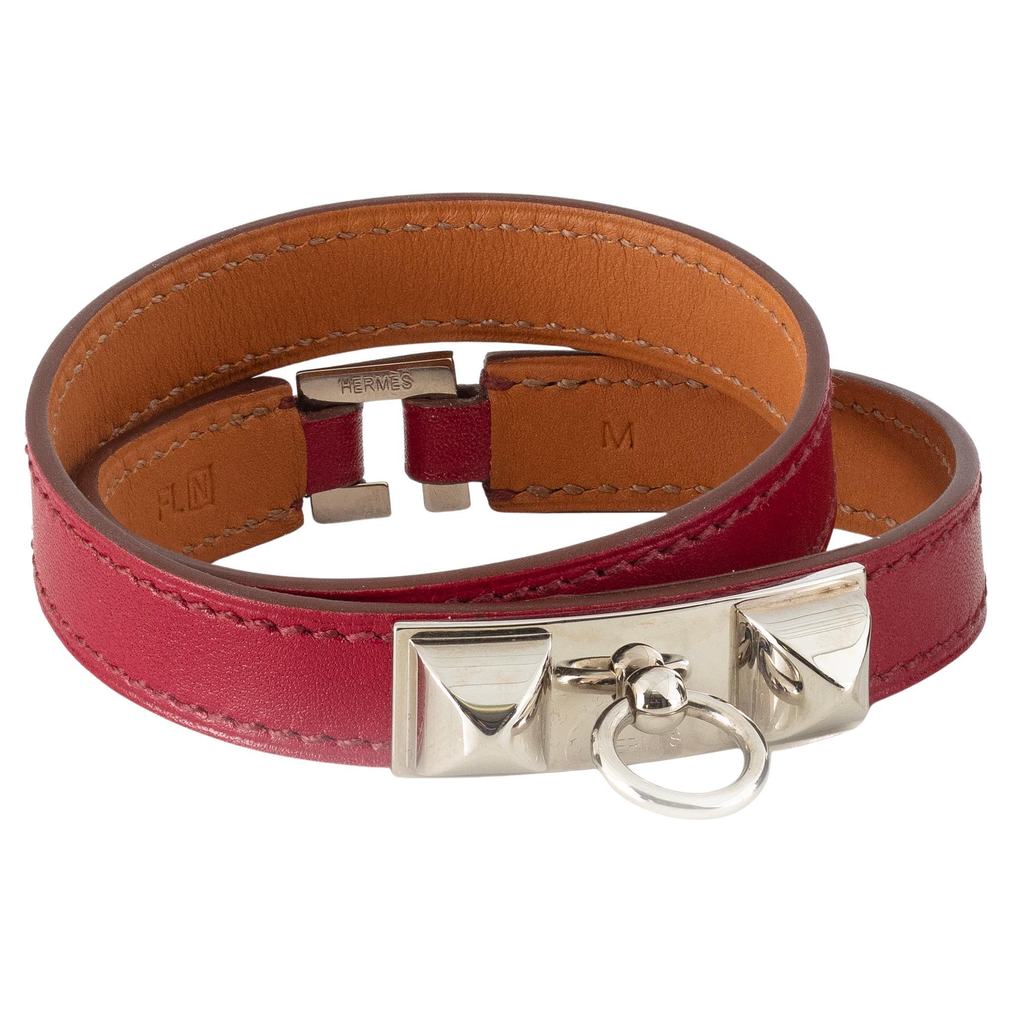Auth. Hermès BRACCIALE Rivale Medor Colliers De Chiens Double Tour Pelle NEW