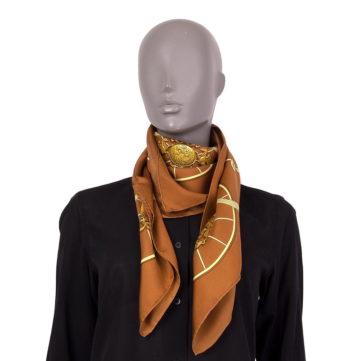 Brown auth HERMES bronze brown SPRINGS 90 silk twill Scarf