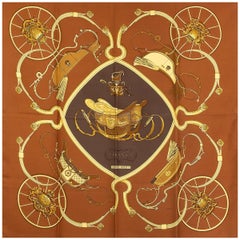 auth HERMES bronze brown SPRINGS 90 silk twill Scarf
