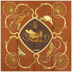 auth HERMES bronze brown SPRINGS 90 silk twill Scarf