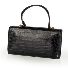 Auth. Hermès Clutch Bag Pallonnier Black Porosus Crocodile Vintage Collector