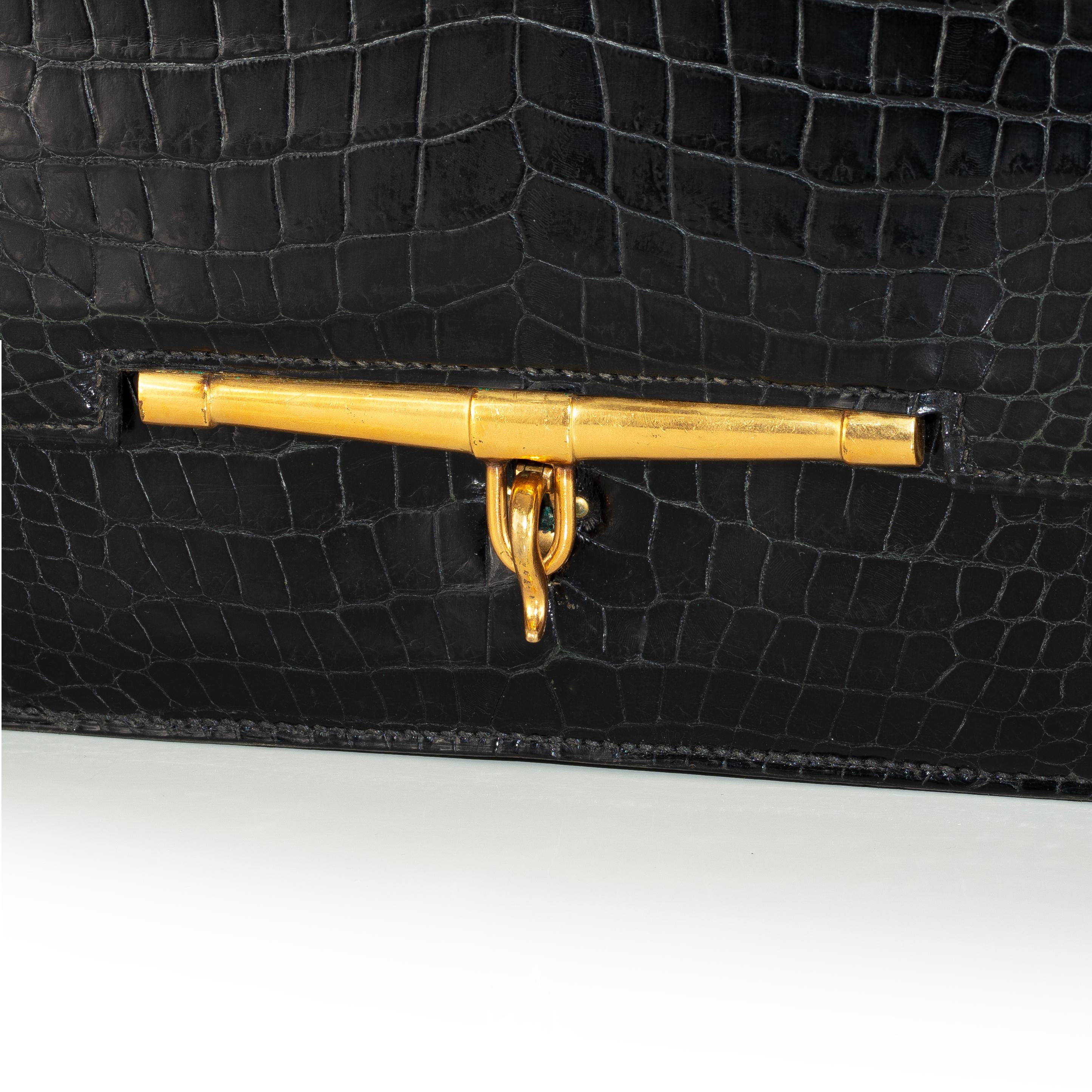 Aut. Hermès Bolso Embrague Pallonnier Negro Porosus Cocodrilo Vintage Coleccionista en Bueno estado para la venta en Ottawa, CA