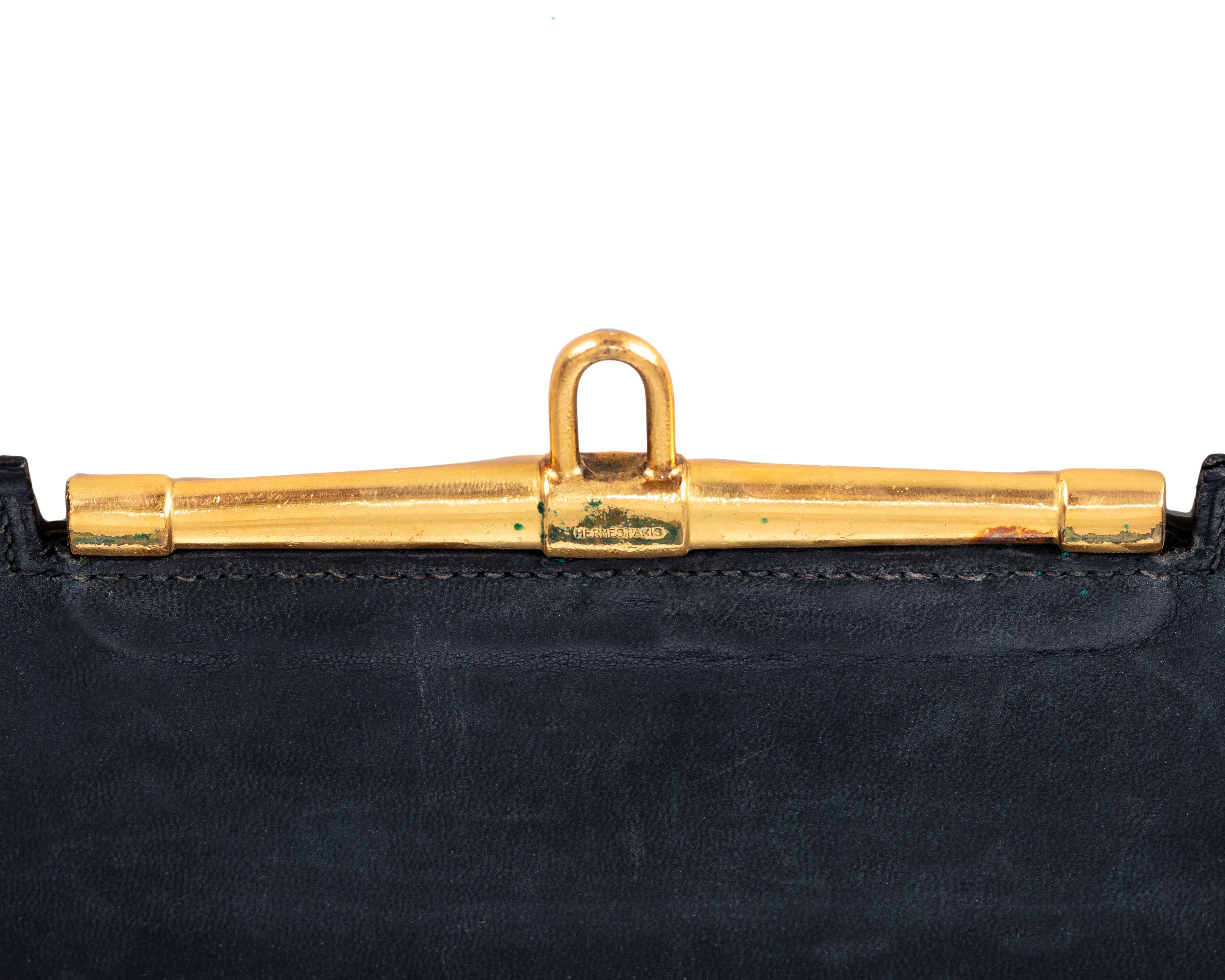 Aut. Hermès Bolso Embrague Pallonnier Negro Porosus Cocodrilo Vintage Coleccionista en venta 1
