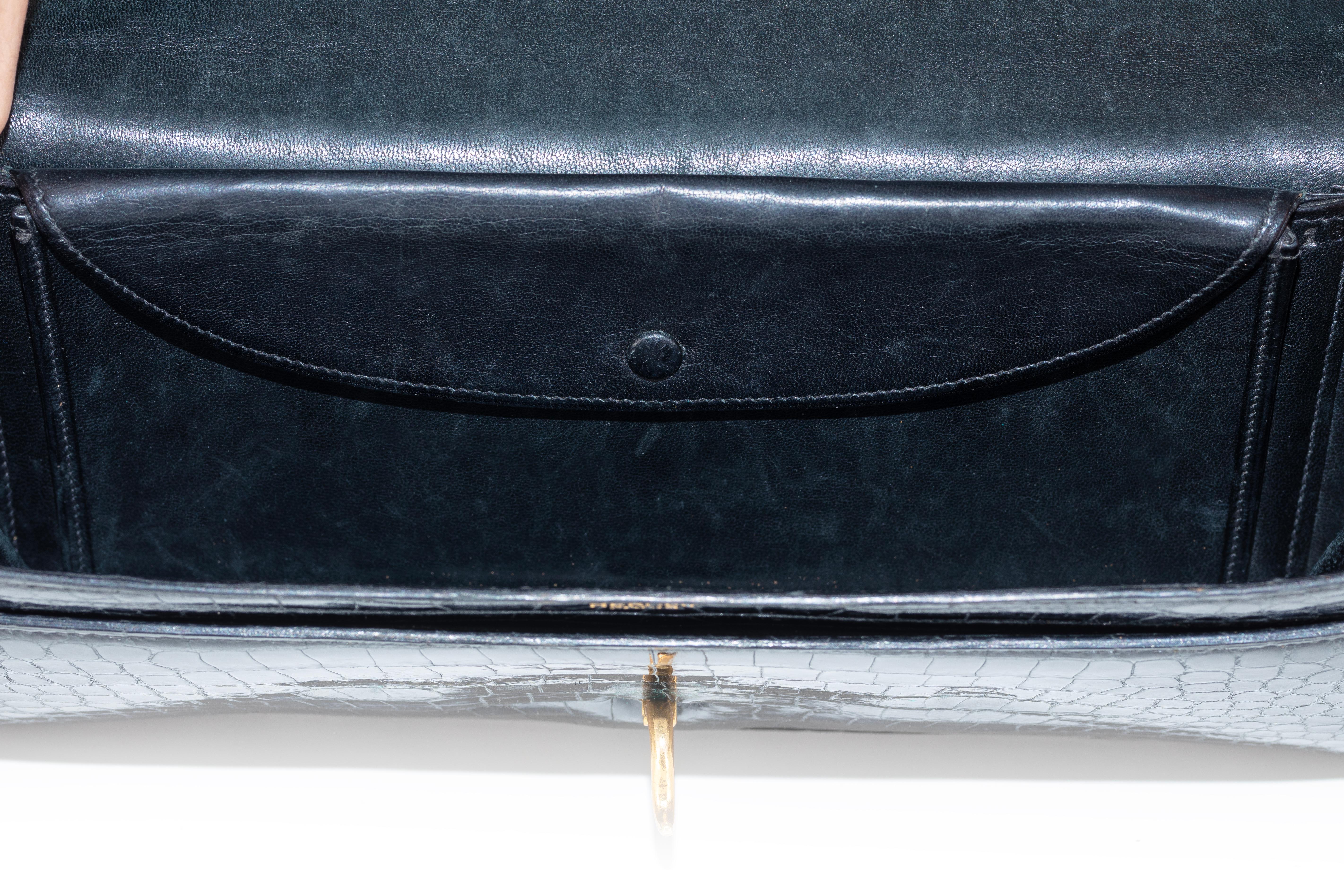 Aut. Hermès Bolso Embrague Pallonnier Negro Porosus Cocodrilo Vintage Coleccionista en venta 2