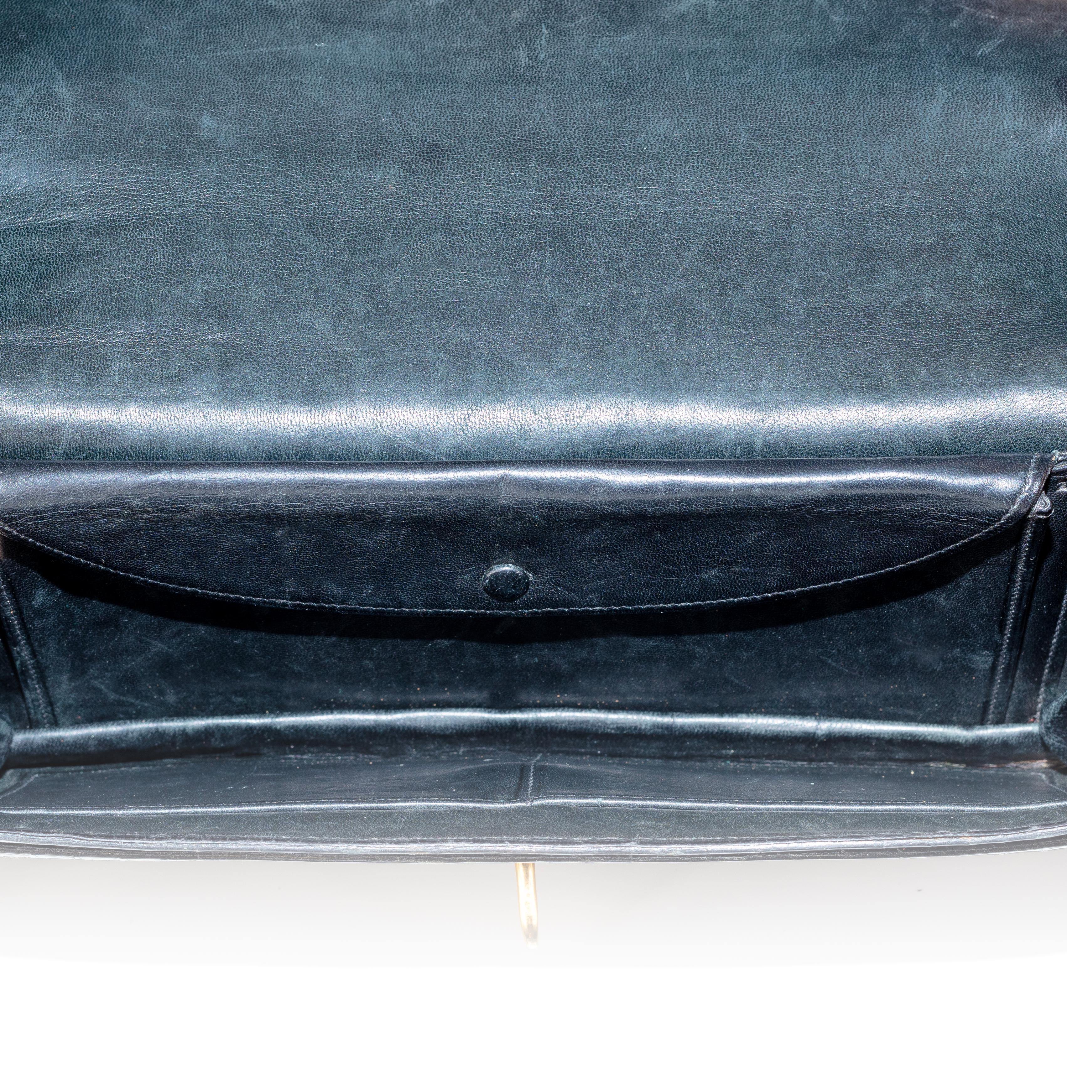 Aut. Hermès Bolso Embrague Pallonnier Negro Porosus Cocodrilo Vintage Coleccionista en venta 3