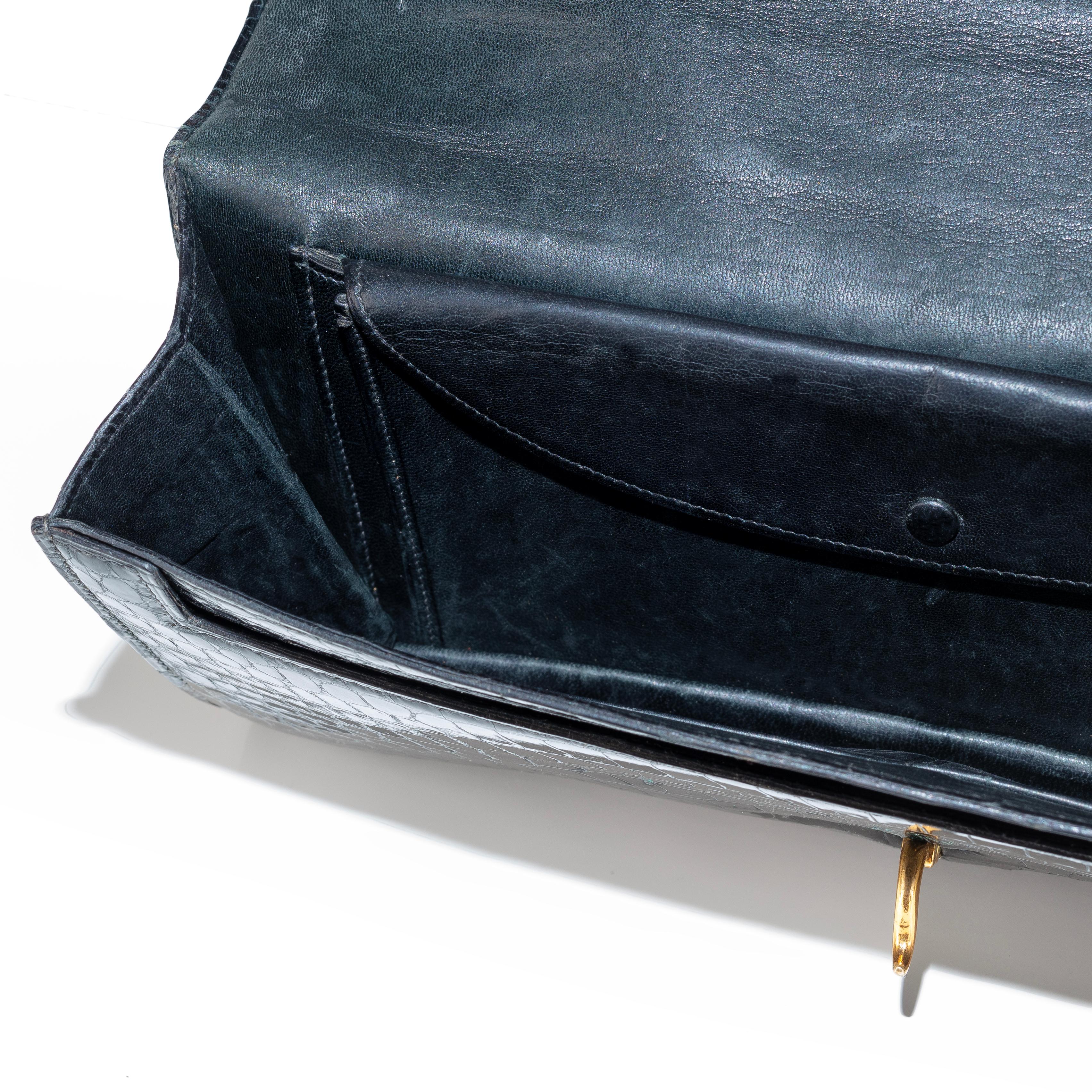 Aut. Hermès Bolso Embrague Pallonnier Negro Porosus Cocodrilo Vintage Coleccionista en venta 4
