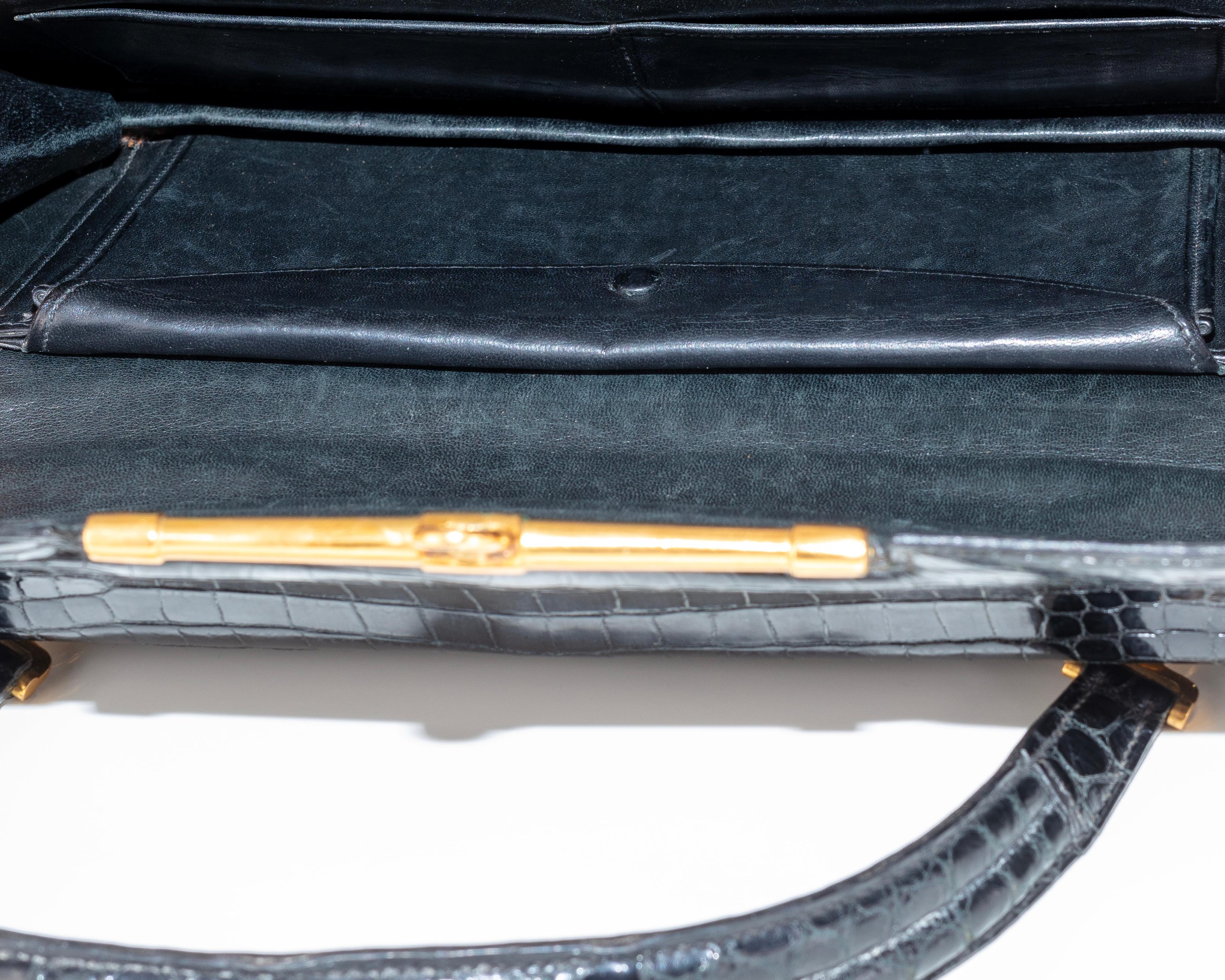 Aut. Hermès Bolso Embrague Pallonnier Negro Porosus Cocodrilo Vintage Coleccionista en venta 5