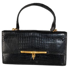 Auth. Hermès Pochette Pallonnier Noir Porosus Crocodile Vintage Collector