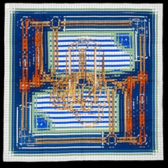 Auth. Hermès Coaching Déjà Vu - Shawl CS140 - Blanc Marine Kaki - New Store Tag