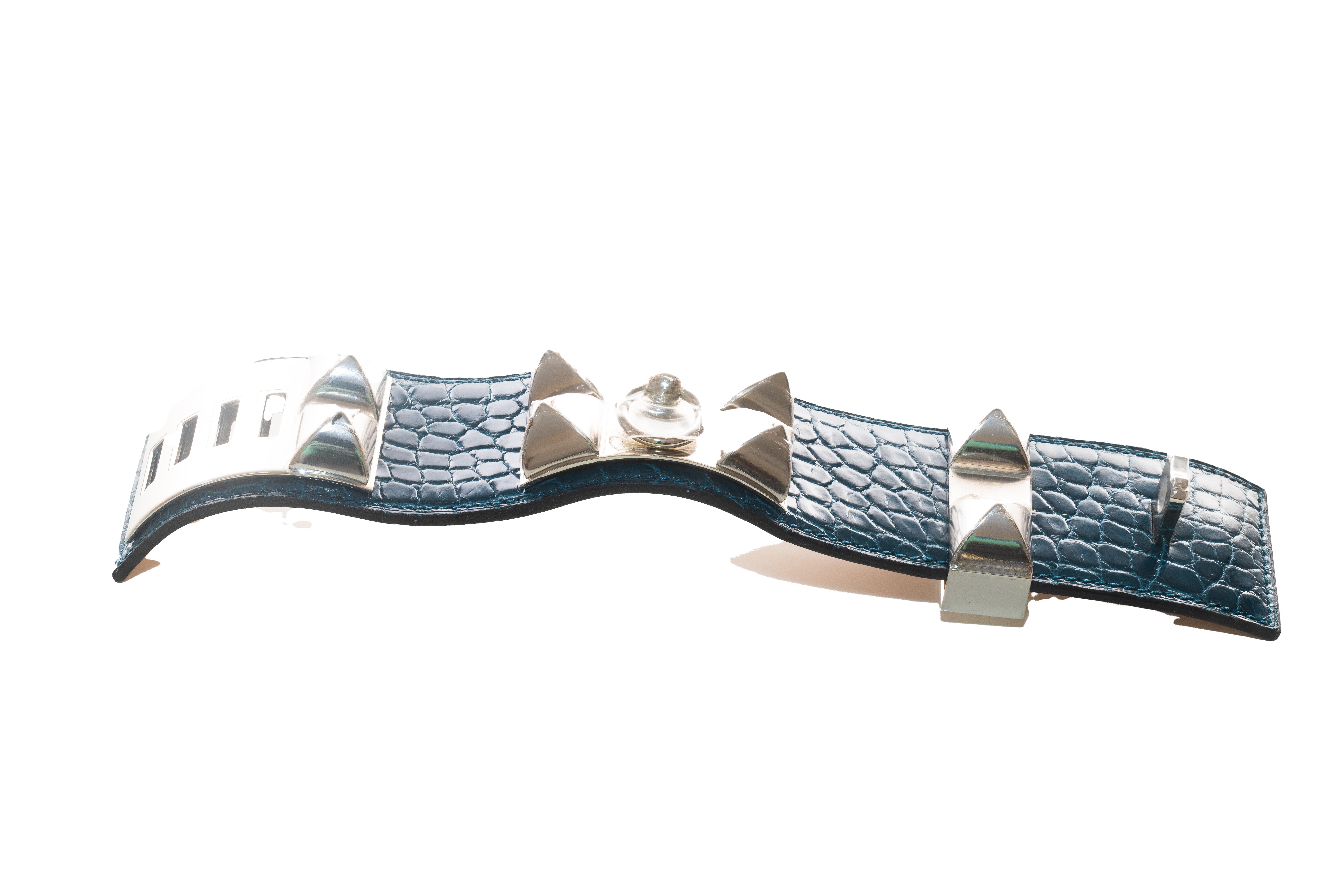 Autor. HERMES Collier de Chien Médor Armband - dunkelgrünes Krokoleder ESP Damen im Angebot