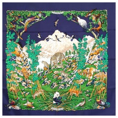 auth HERMES dark blue SICHUAN 90 silk twill Scarf