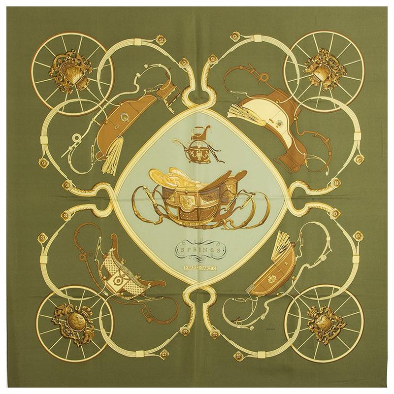 auth HERMES green SPRINGS 90 silk twill Scarf