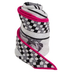 auth HERMES grey pink cashmere & silk HARNAIS FRANCAIS REMIX MED LOSANGE Scarf