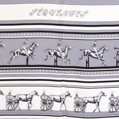 auth HERMES grey white SEQUENCES 90 silk twill Scarf