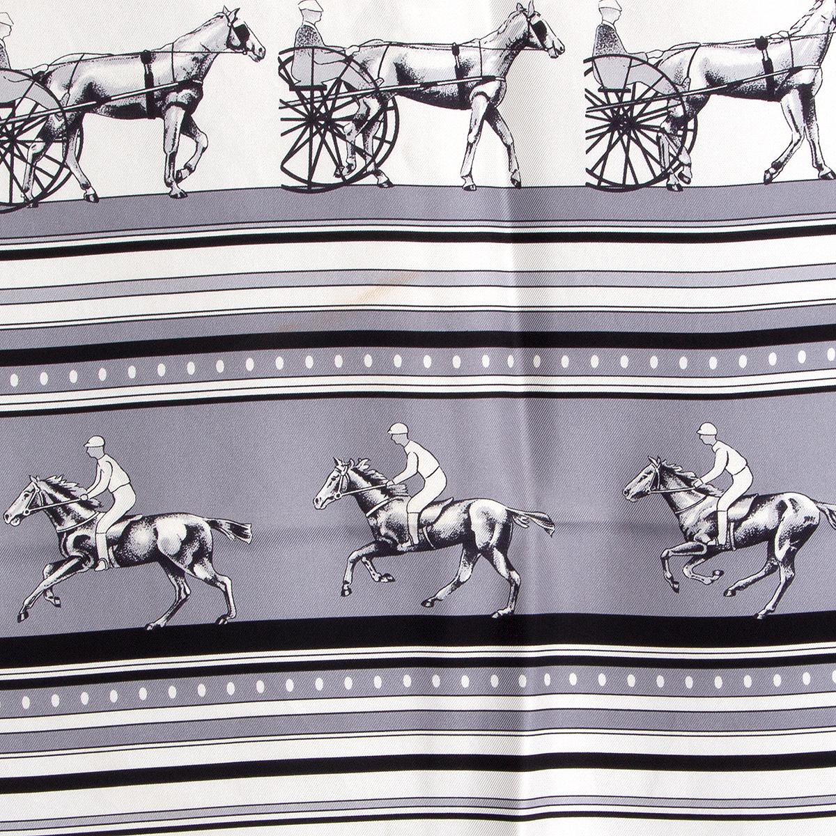 Gray auth HERMES grey white SEQUENCES 90 silk twill Scarf
