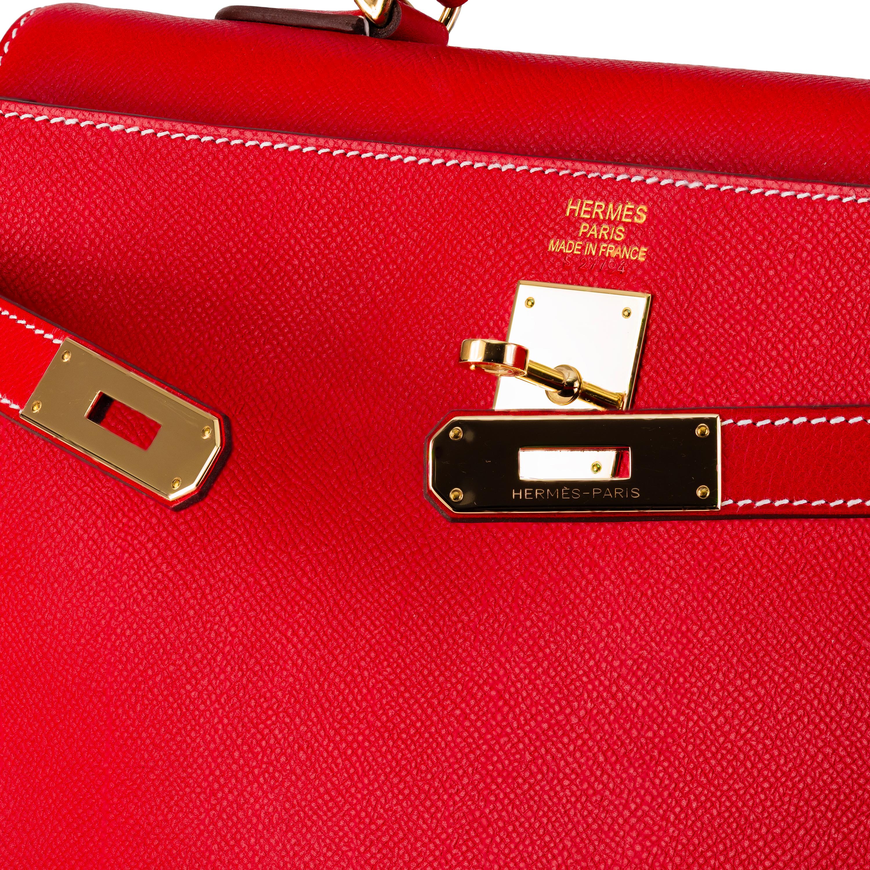 Aut. Hermes Kelly Bag - Rojo - Togo Cuero 35cm - Nuevo en venta 6