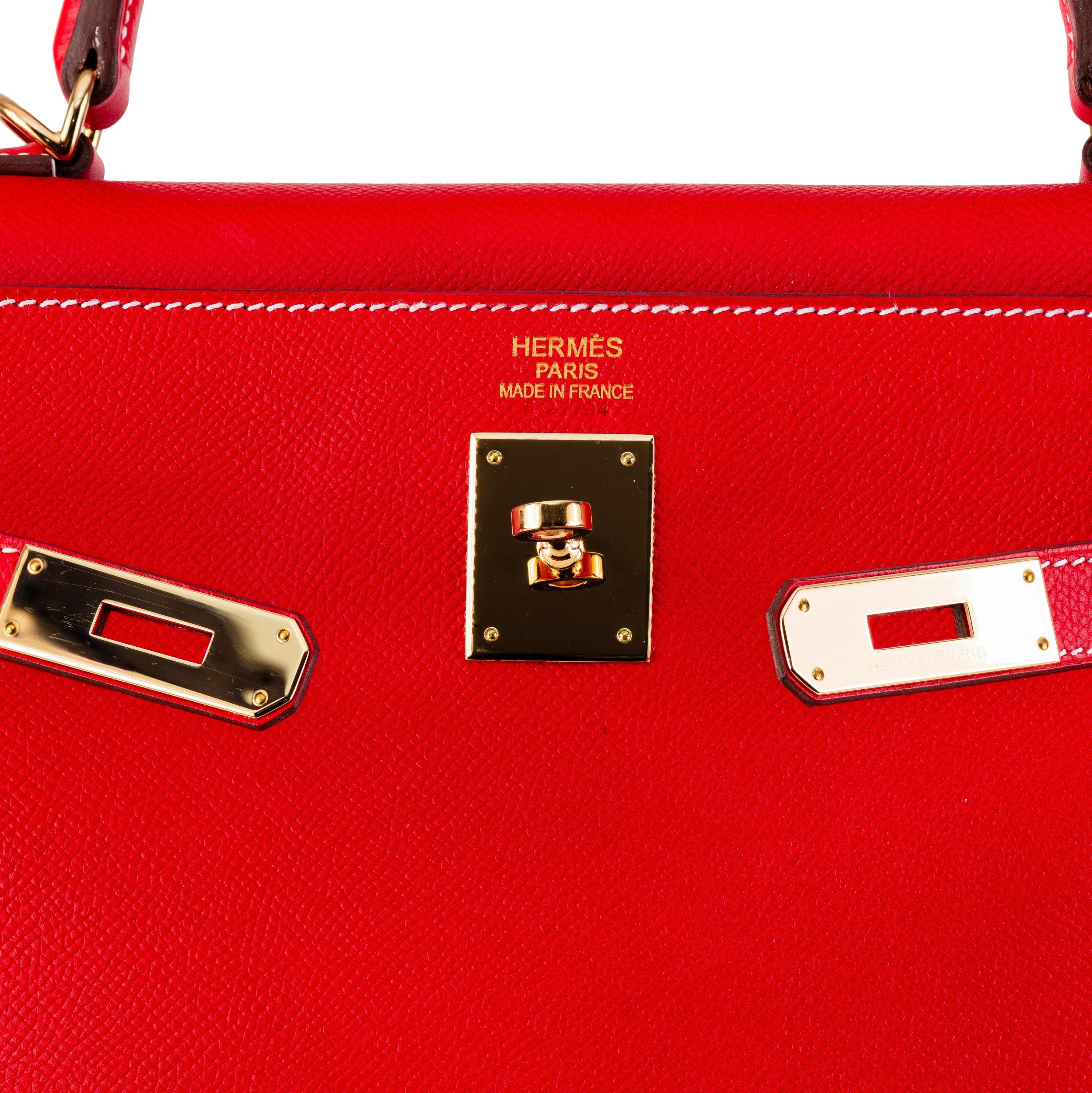 Aut. Hermes Kelly Bag - Rojo - Togo Cuero 35cm - Nuevo en venta 7
