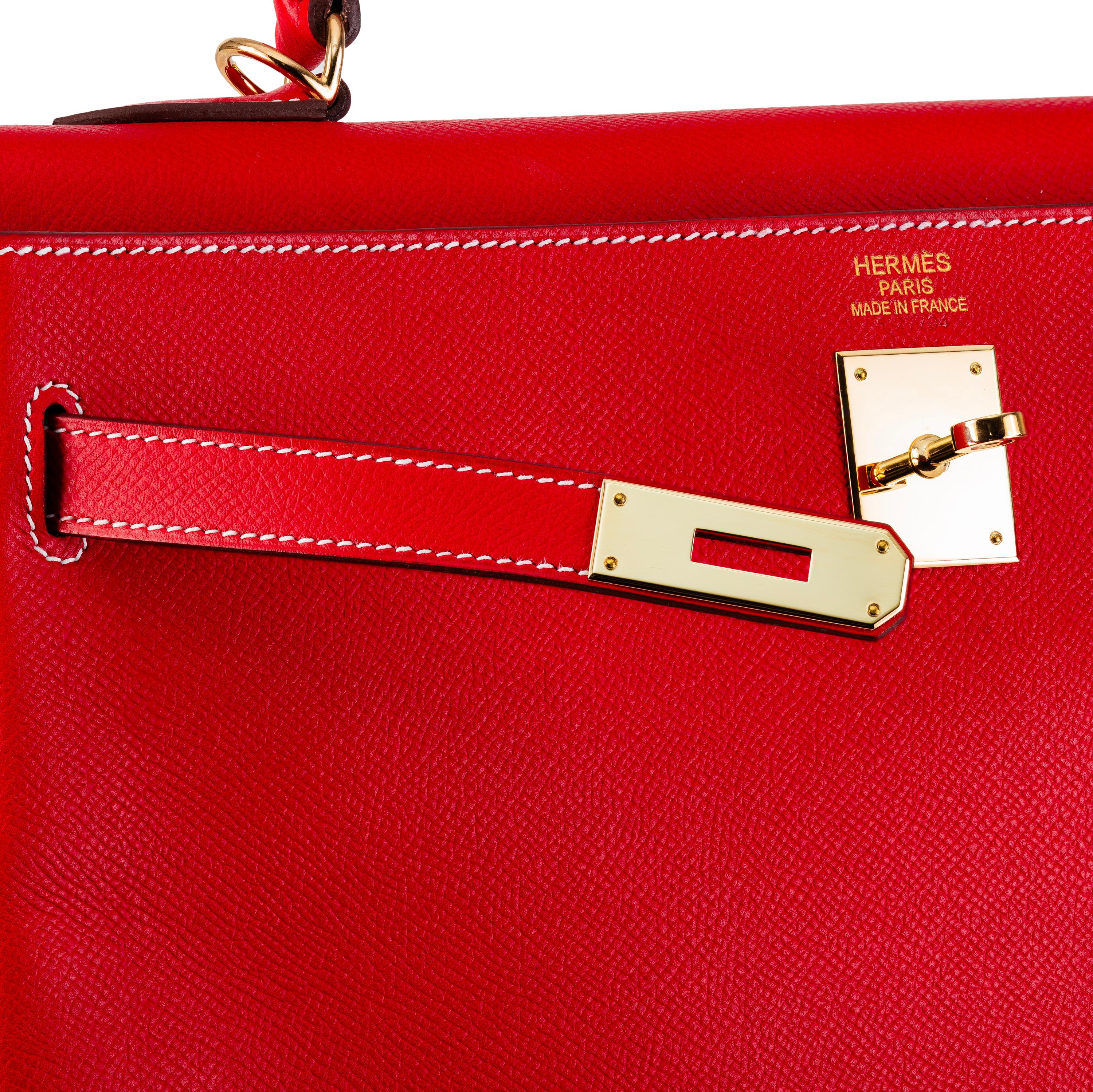 Aut. Hermes Kelly Bag - Rojo - Togo Cuero 35cm - Nuevo en venta 8