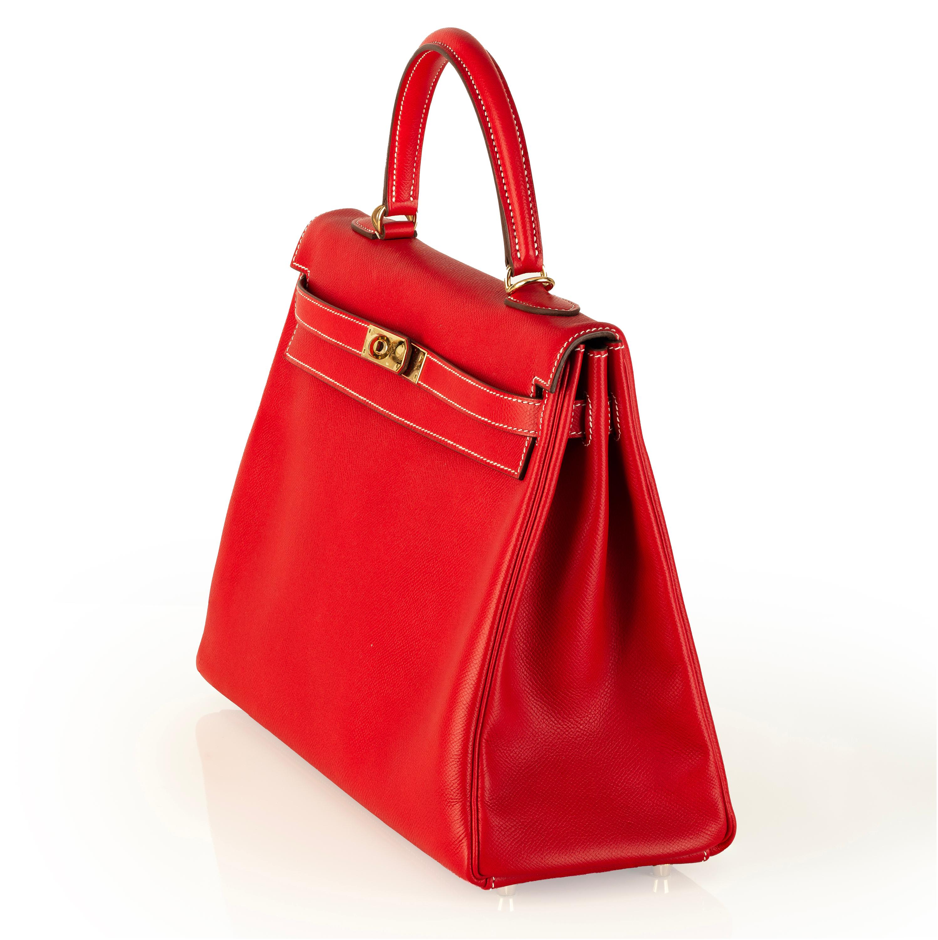 De las mujeres Aut. Hermes Kelly Bag - Rojo - Togo Cuero 35cm - Nuevo en venta