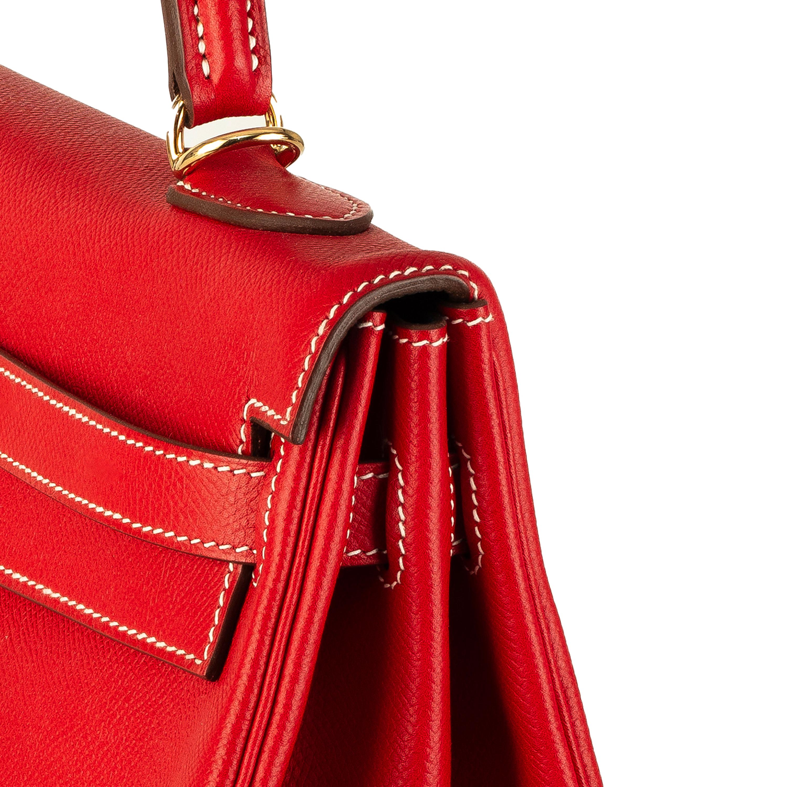 Aut. Hermes Kelly Bag - Rojo - Togo Cuero 35cm - Nuevo en venta 1