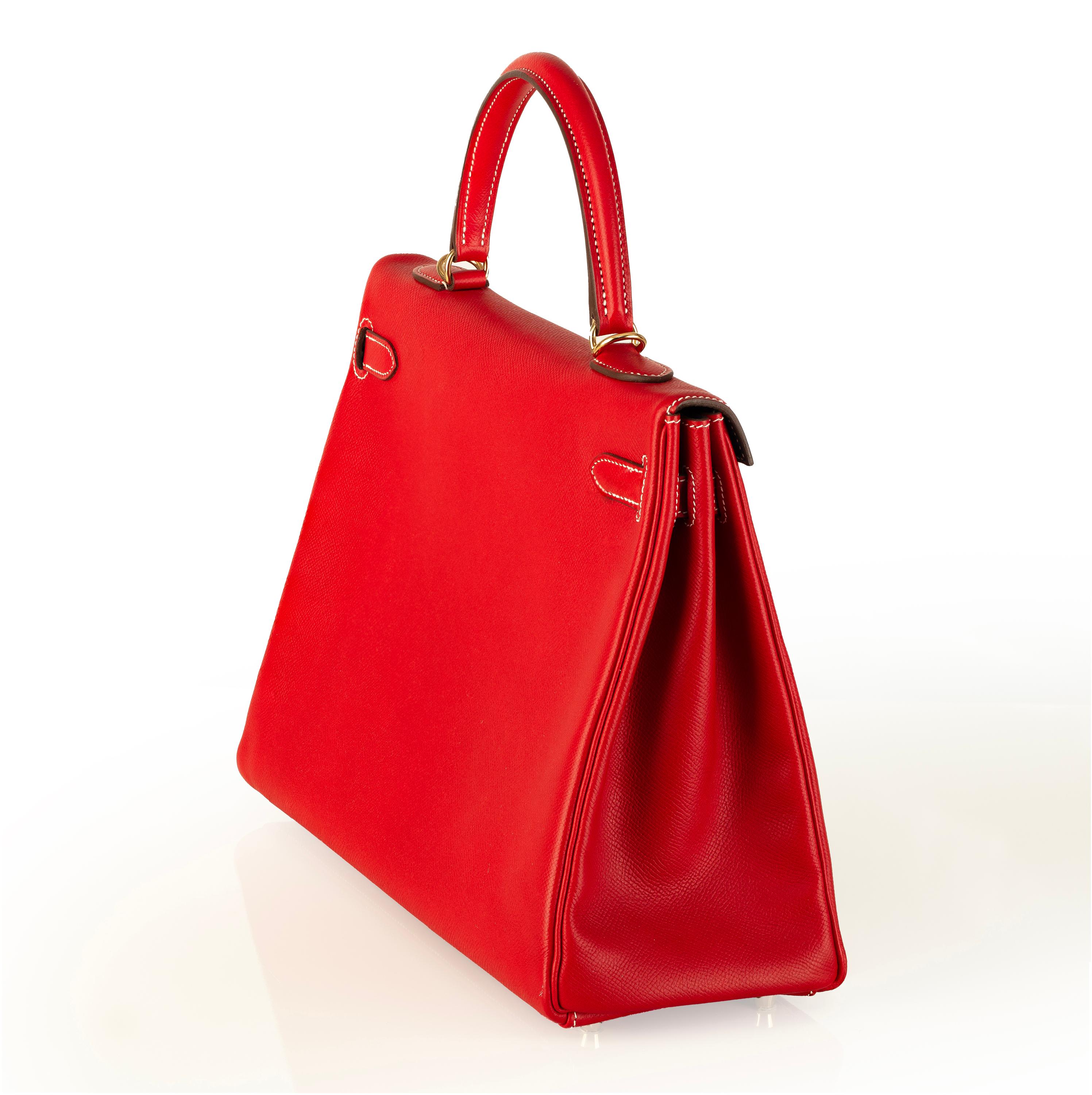 Aut. Hermes Kelly Bag - Rojo - Togo Cuero 35cm - Nuevo en venta 2