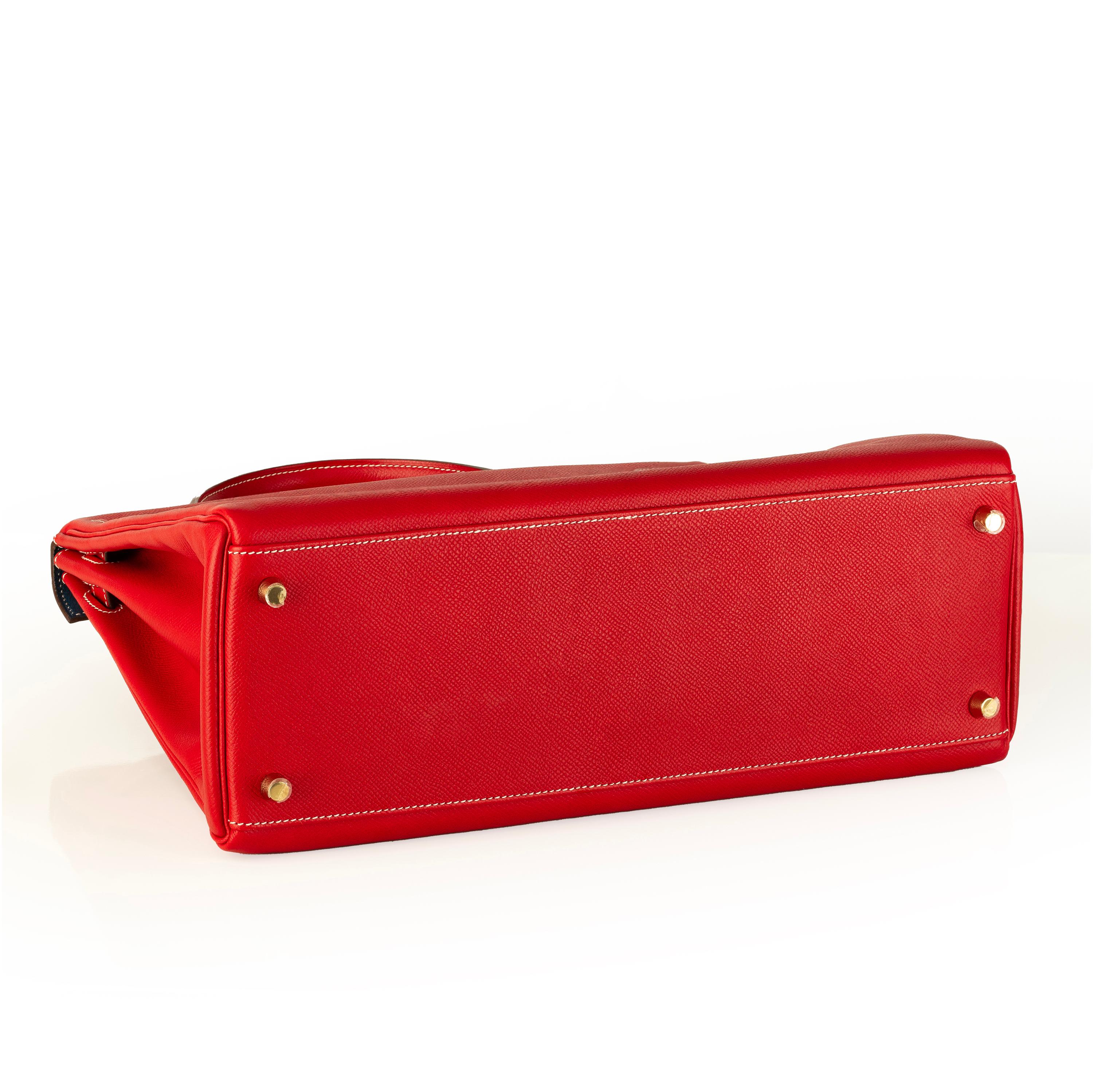 Aut. Hermes Kelly Bag - Rojo - Togo Cuero 35cm - Nuevo en venta 3