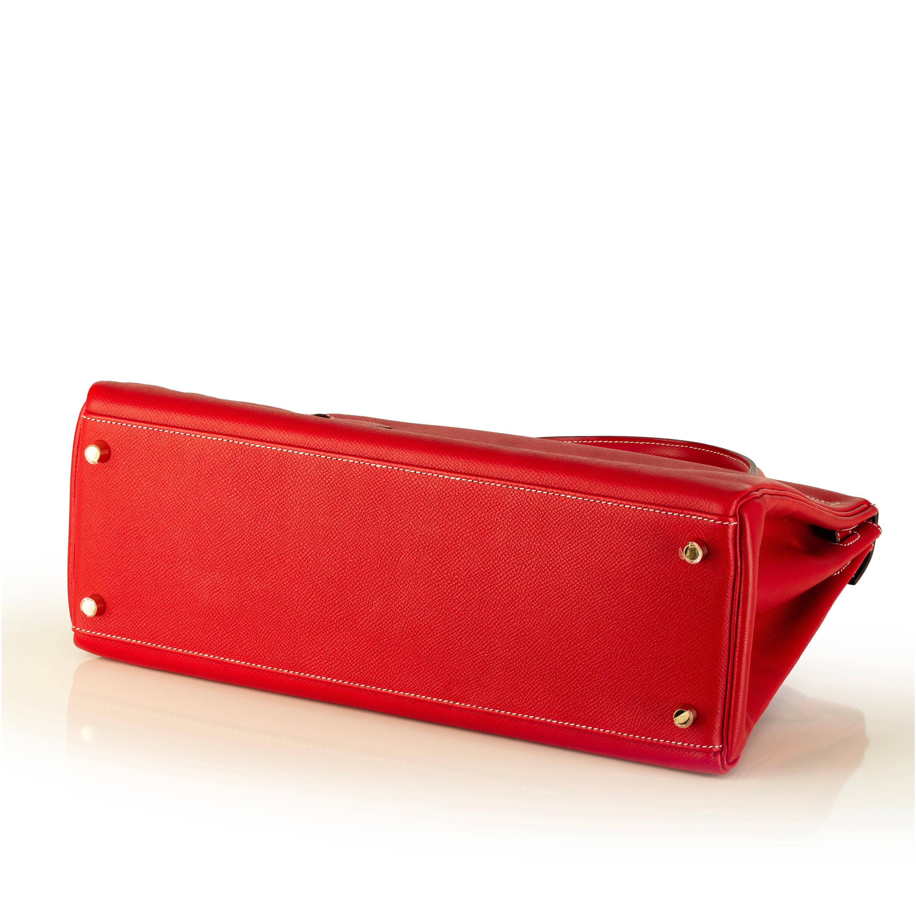 Aut. Hermes Kelly Bag - Rojo - Togo Cuero 35cm - Nuevo en venta 4