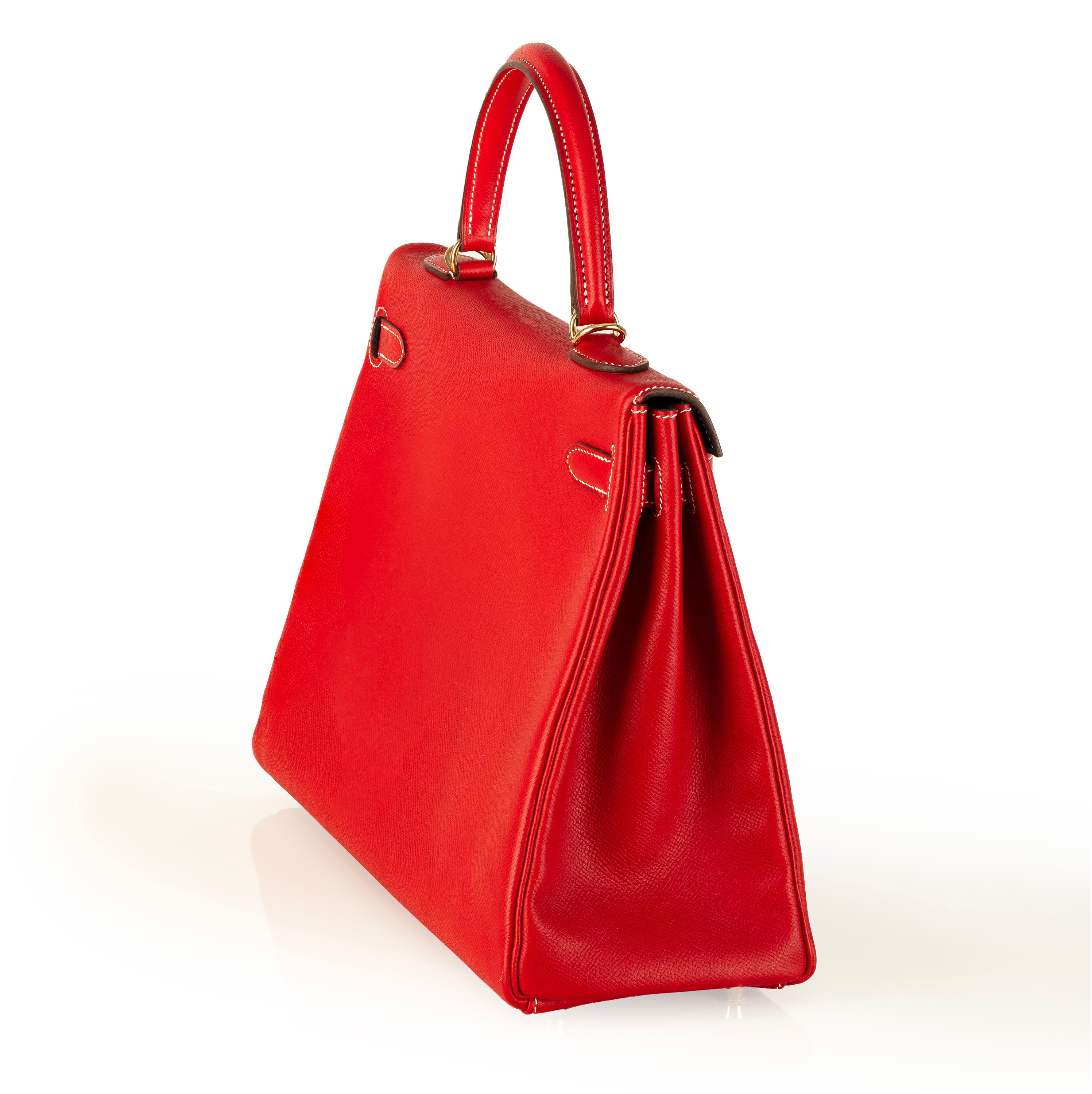 Aut. Hermes Kelly Bag - Rojo - Togo Cuero 35cm - Nuevo en venta 5