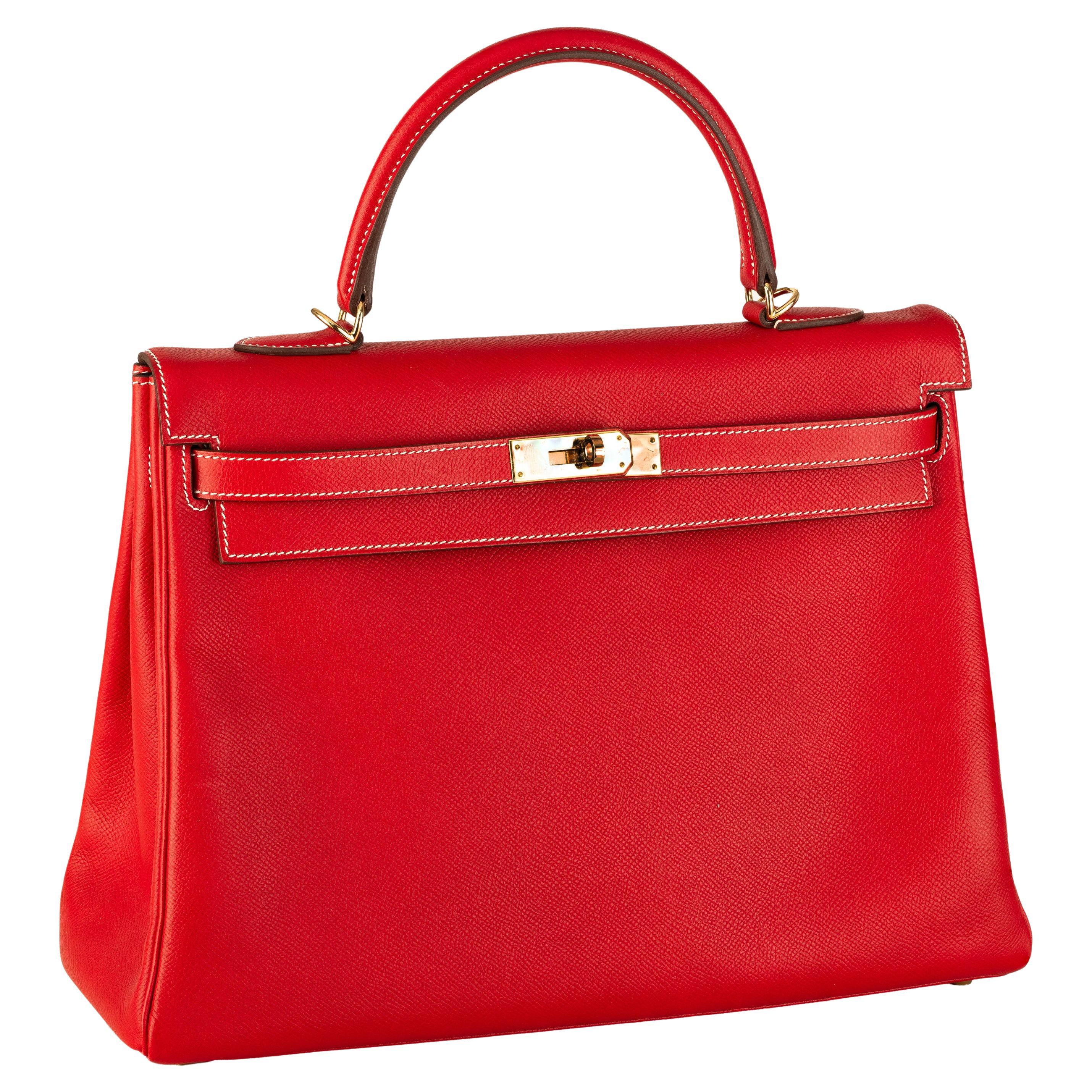 Aut. Hermes Kelly Bag - Rojo - Togo Cuero 35cm - Nuevo en venta
