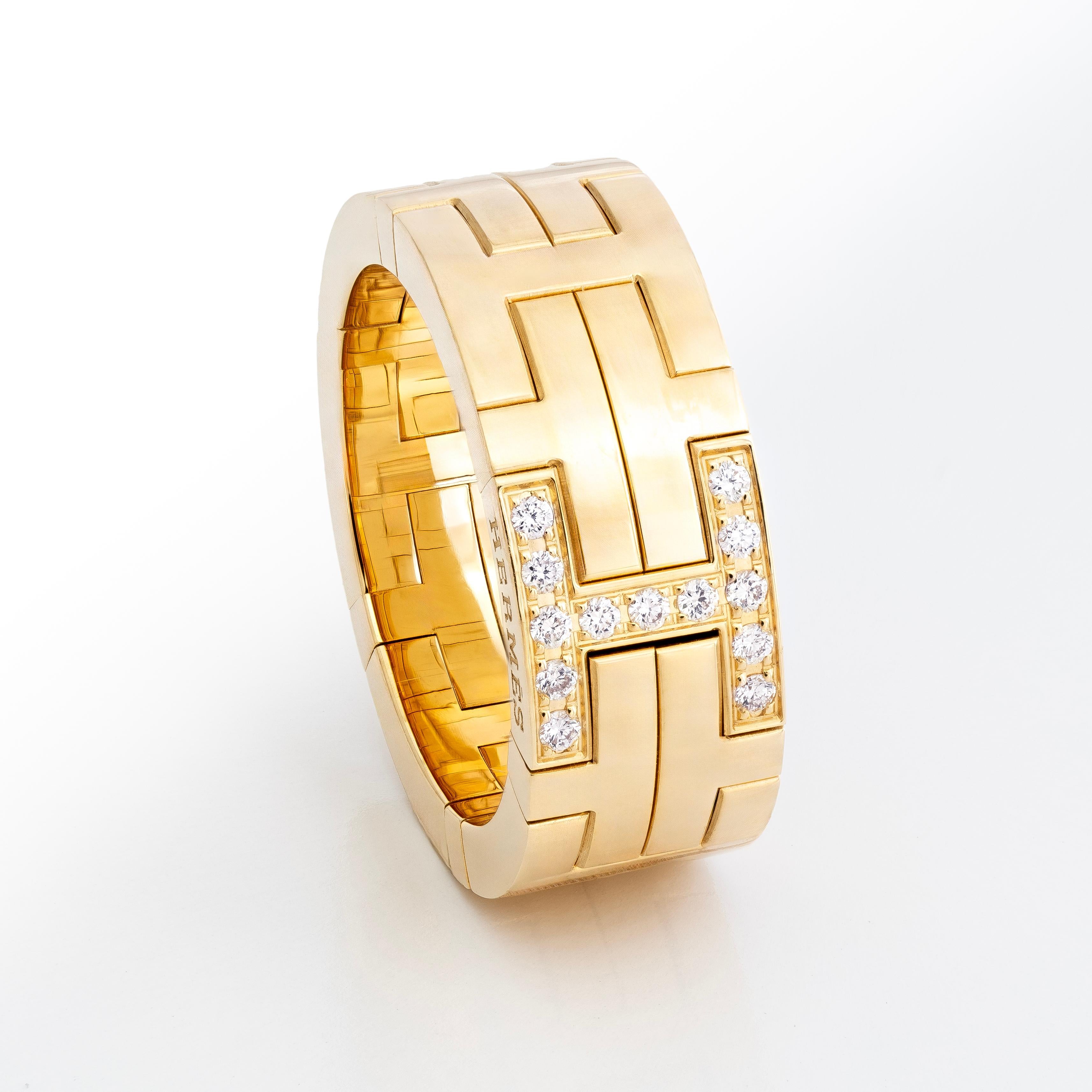 Auth. Hermes Kilim H - Ring 18K Gold Au750 – Diamonds 0.09 ct – Size 5.25 - New in vendita
