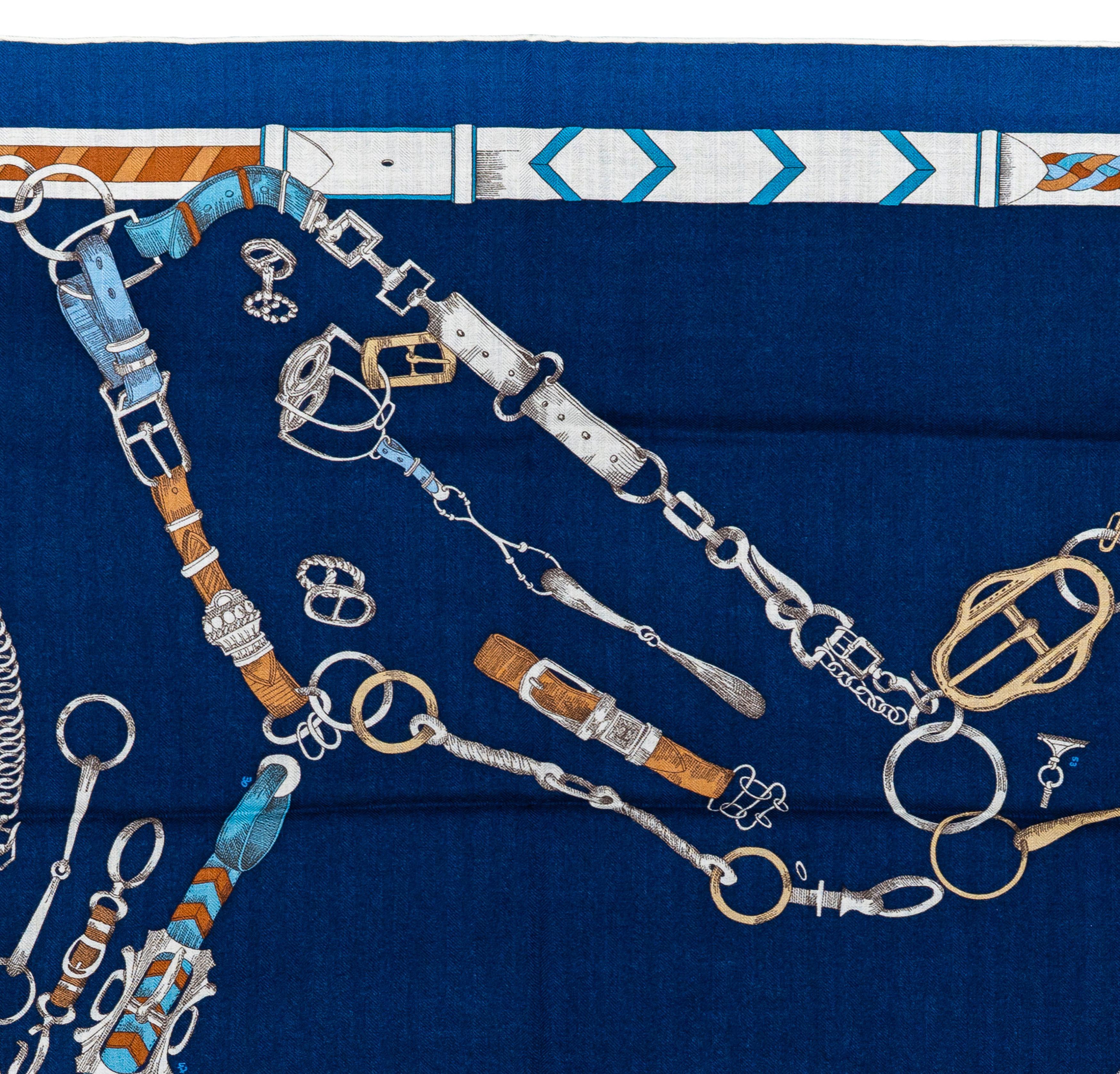 Aut. Hermès Les Chevaux Déchaînés - CS140 - Marine Foncé Blanc Nueva Etiqueta de la Tienda en venta 8