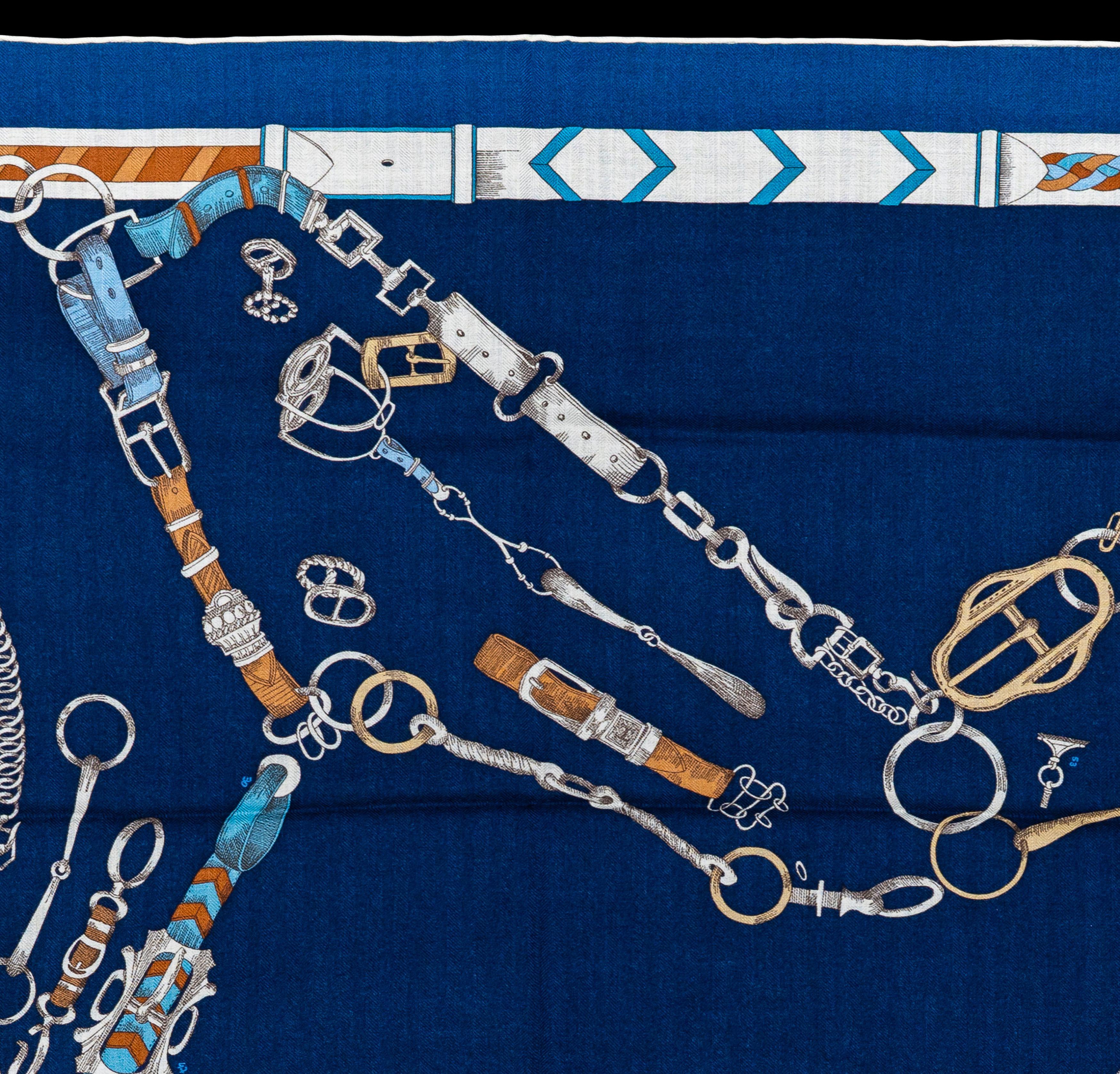 Aut. Hermès Les Chevaux Déchaînés - CS140 - Marine Foncé Blanc Nueva Etiqueta de la Tienda en Nuevo estado para la venta en Ottawa, CA