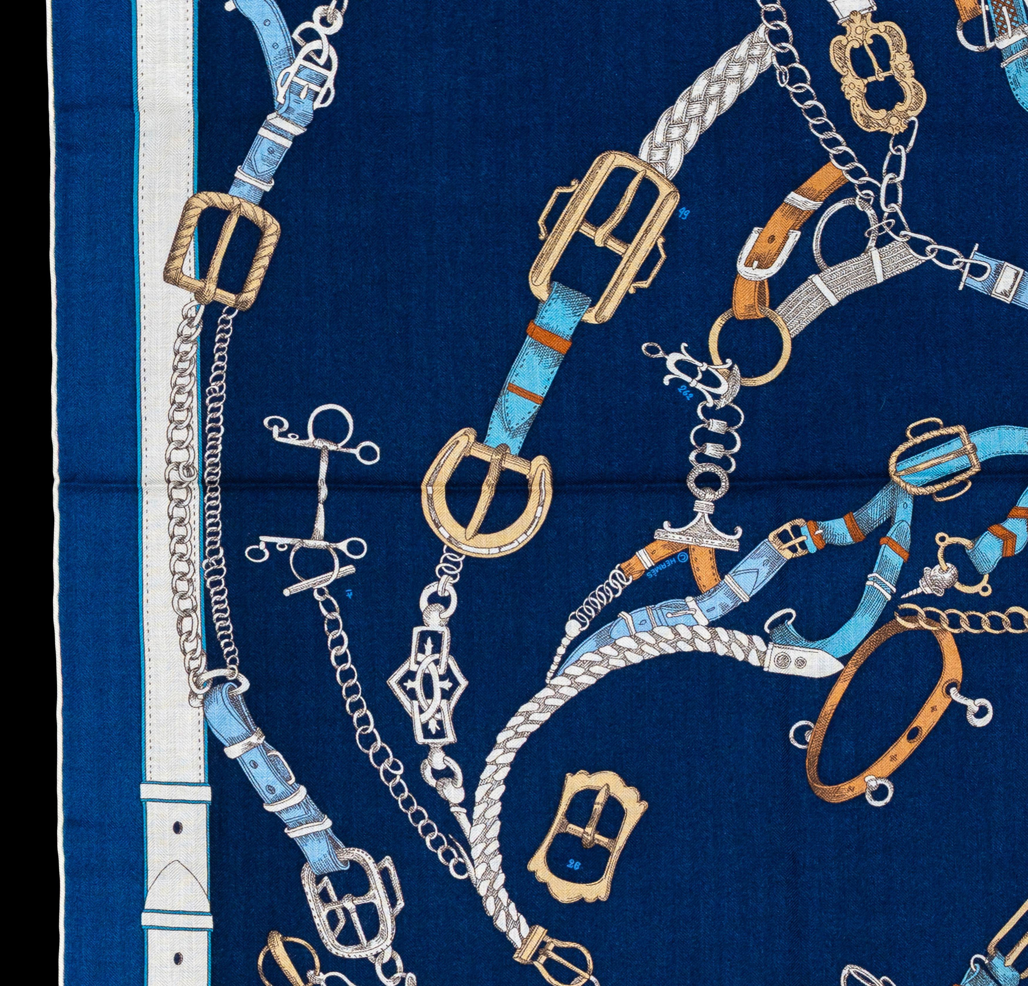 Aut. Hermès Les Chevaux Déchaînés - CS140 - Marine Foncé Blanc Nueva Etiqueta de la Tienda en venta 1