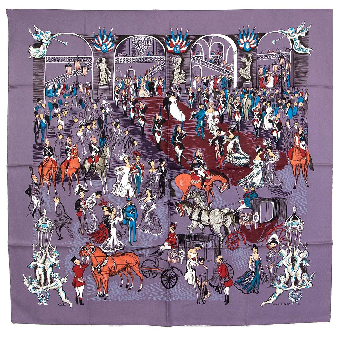 auth HERMES lilac purple SOIREE DE GALA 90 silk twill Scarf