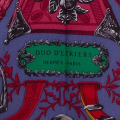 auth HERMES multiocolor DUO D'ETRIERS 140 cashmere silk Shawl Scarf