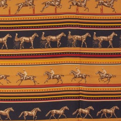 auth HERMES orange black SEQUENCES 90 silk twill Scarf