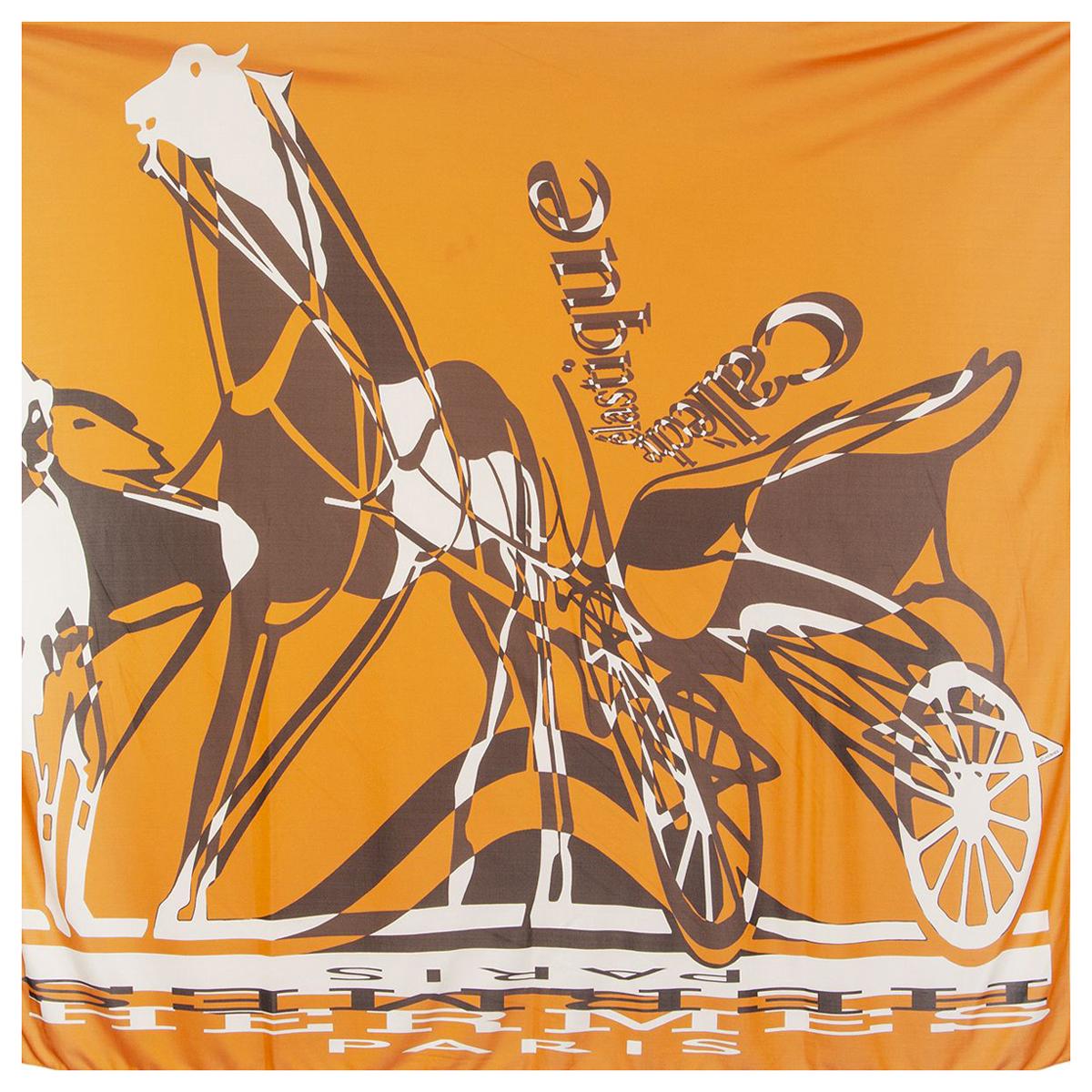 auth HERMES orange CALECHE ELASTIQUE 90 FLUID silk jersey Scarf