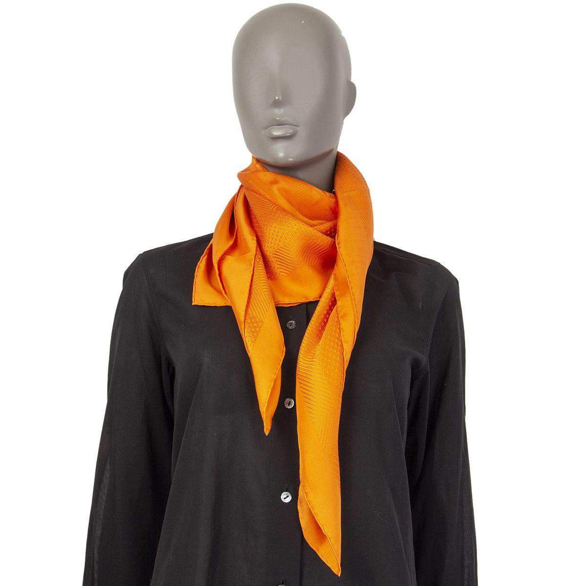 Women's or Men's auth HERMES orange HERMES SELLIER 90 silk twill jacquard Scarf