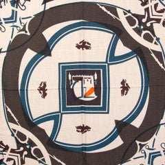 auth HERMES orange IMPRIMEUR FOU WASHINGTON'S CARRIAGE 140 cashmere Shawl Scarf