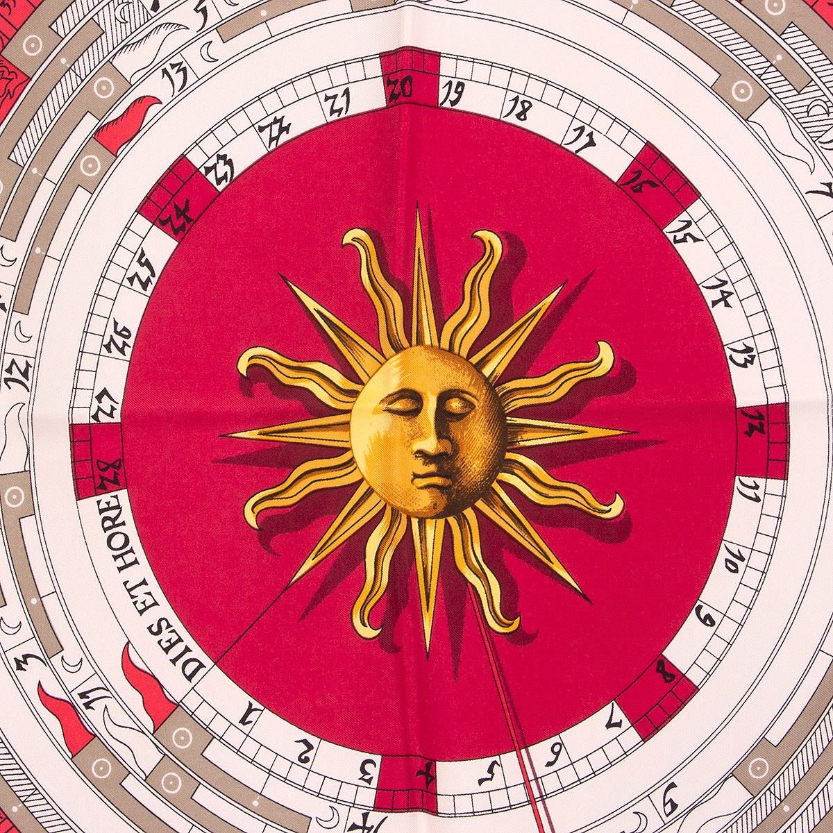 Hermes 'Astrologie 90' scarf by Francoise Faconnetin pink silk twill (100%) with details in white and gold. Has been worn and is in excellent condition.

Width 90cm (35.1in)
Height 90cm (35.1in)