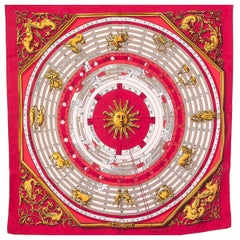 auth HERMES pink ASTROLOGIE 90 silk twill Scarf