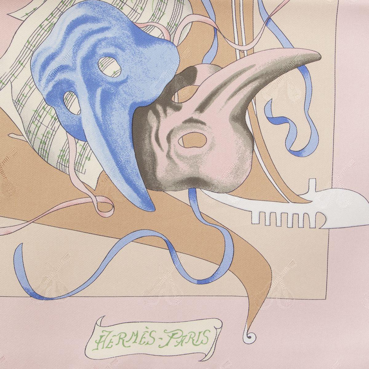 Beige auth HERMES pink FETES VENITIENNES 90 silk twill Scarf