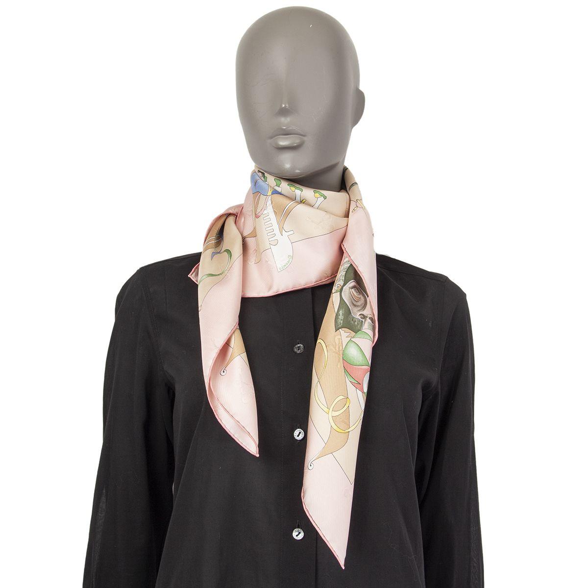 auth HERMES pink FETES VENITIENNES 90 silk twill Scarf 1