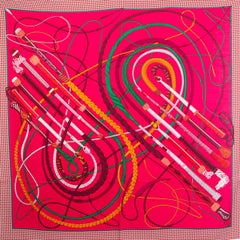 auth HERMES pink FOUETS ET BADINES 140 cashmere silk Shawl Scarf