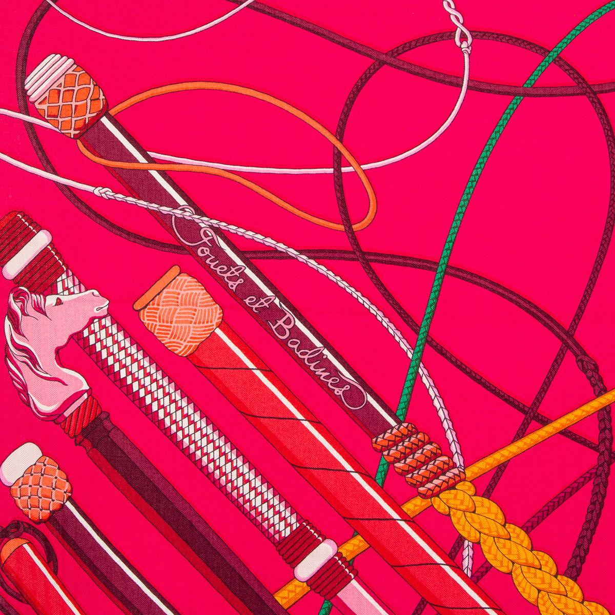 Women's or Men's auth HERMES pink FOUETS ET BADINES 140 cashmere silk Shawl Scarf