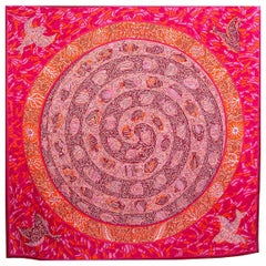 auth HERMES pink LA LEGENDE DU POSSON CORAIL 140 cashmere silk Scarf